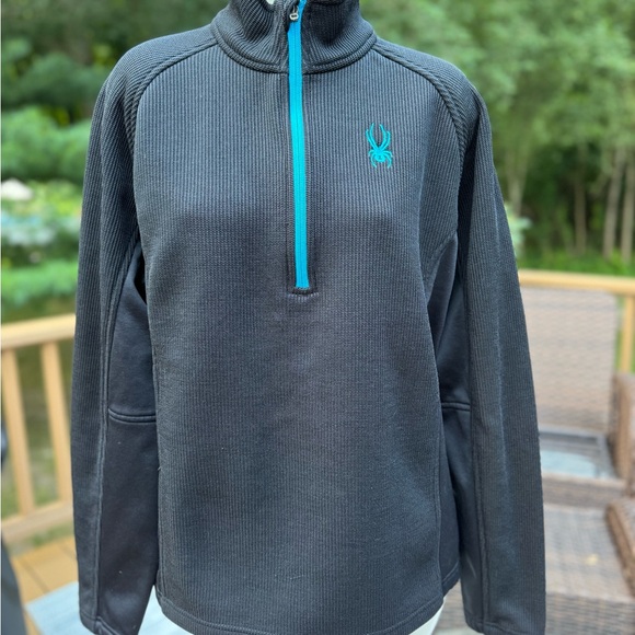 Mens Spyder Black Quarter-Zip Pullover with Blue Logo size large - Picture 2 of 13